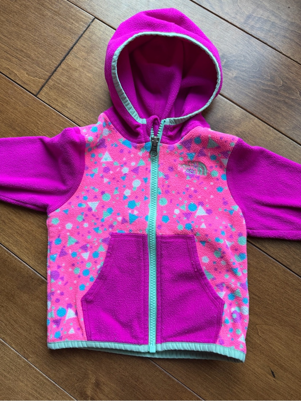 The North Face Kids Hot Pink & Aqua Pattern Fleece Hoodie
